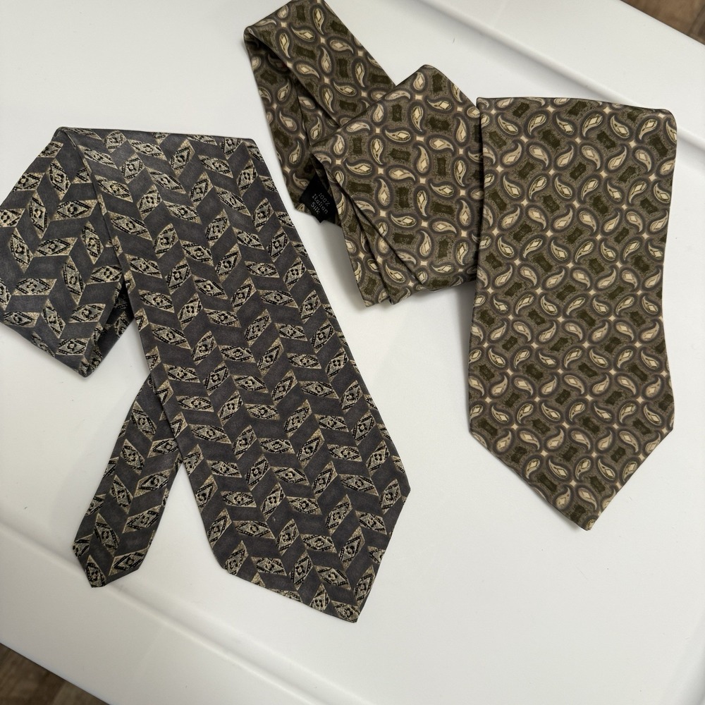Peter Thomas Silk Neckties Lot of 2 Men's Green Gold